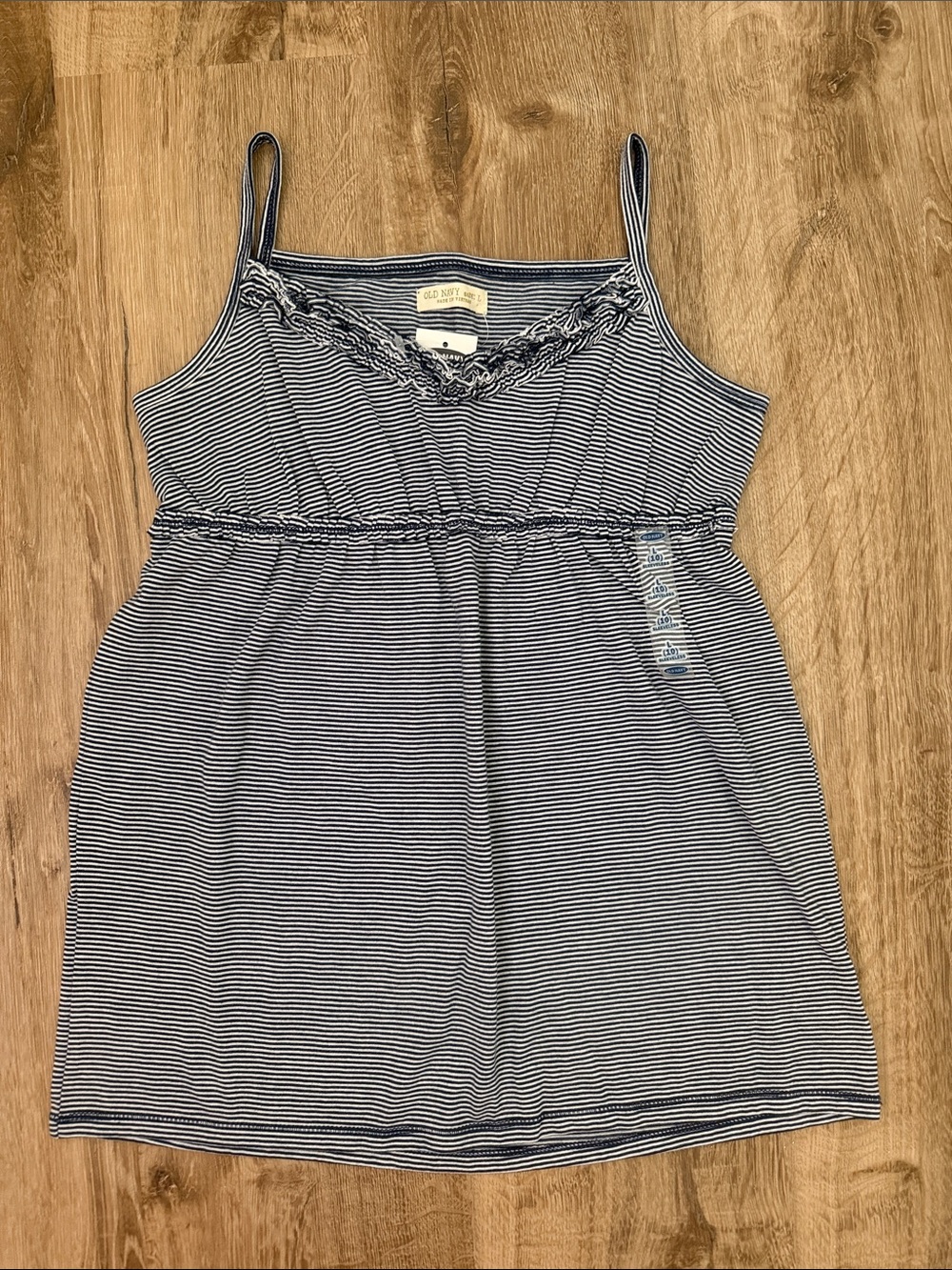 Old Navy Navy and White Striped Ruffle-Trim Camisole